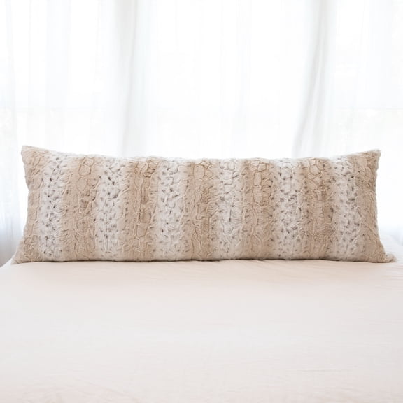 Cheer Collection Snow Leopard Faux Fur Body Pillow, 20 x 54, Tan and White