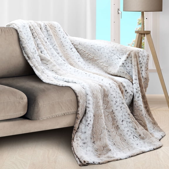 Cheer Collection Embossed Faux Fur Throw Blanket, Snow Leopard, 50 x 60