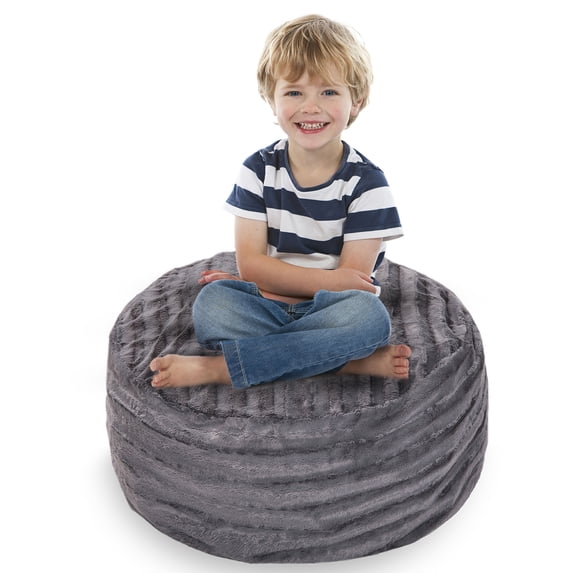 Cheer Collection Faux Fur Bean Bag and Stuffed Animal Storage Case, Gray