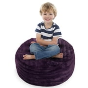 Cheer Collection Faux Fur Bean Bag and Stuffed Animal Storage Case, Purple