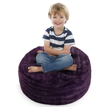 Cheer Collection Faux Fur Bean Bag and Stuffed Animal Storage Case, Purple