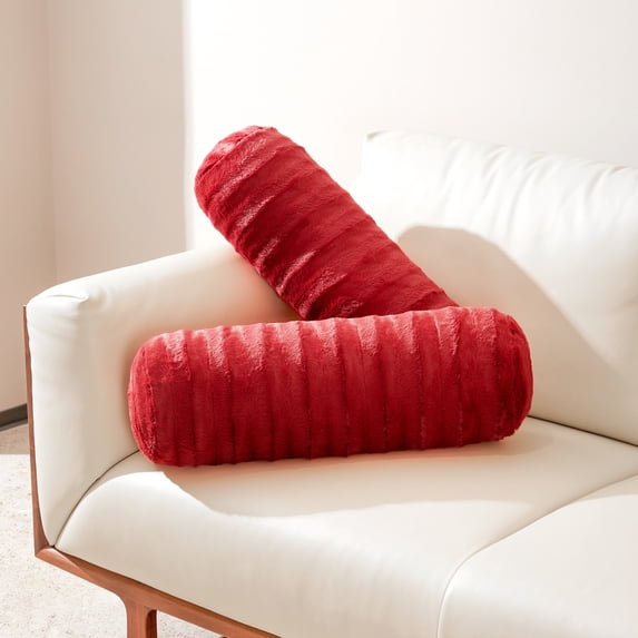 Cheer Collection Faux Fur Bolster Pillow, Maroon