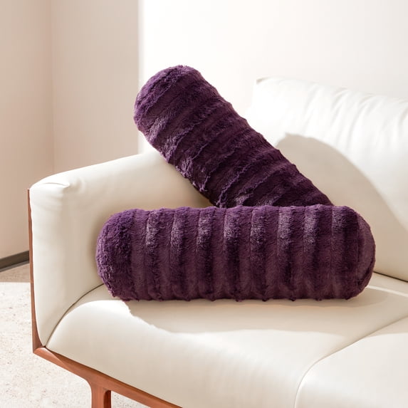 Cheer Collection Faux Fur Bolster Pillow, Purple