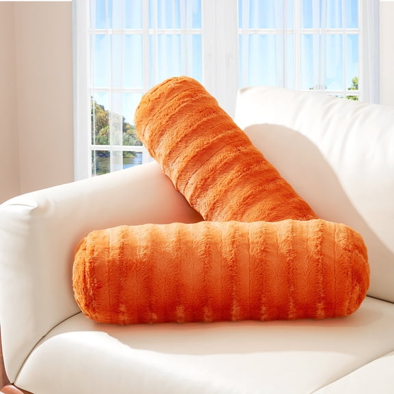 Cheer Collection Faux Fur Bolster Pillow, Rust