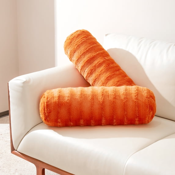 Cheer Collection Faux Fur Bolster Pillow, Rust