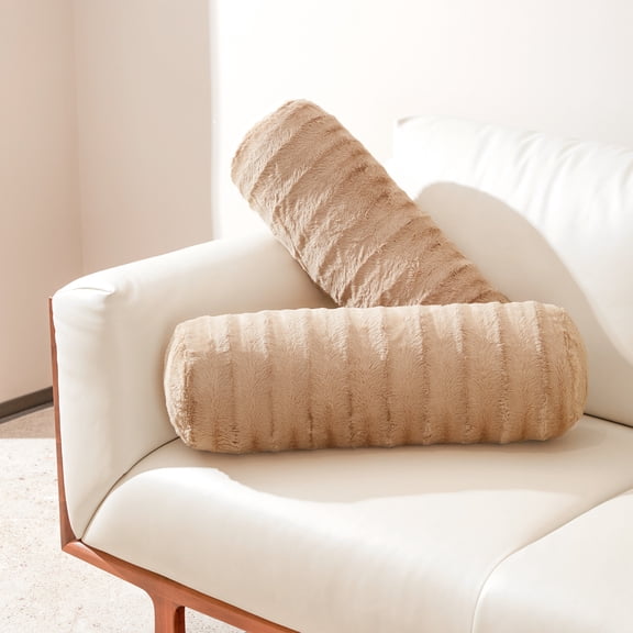 Cheer Collection Faux Fur Bolster Pillow, Sand