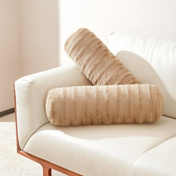 Cheer Collection Faux Fur Bolster Pillow, Sand