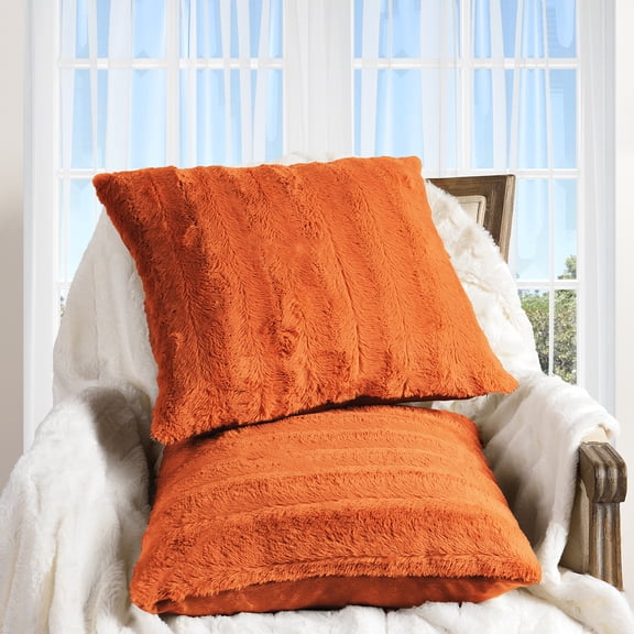 Cheer Collection Faux Fur Square Decorative Pillow 18x18 (Set of 2)
