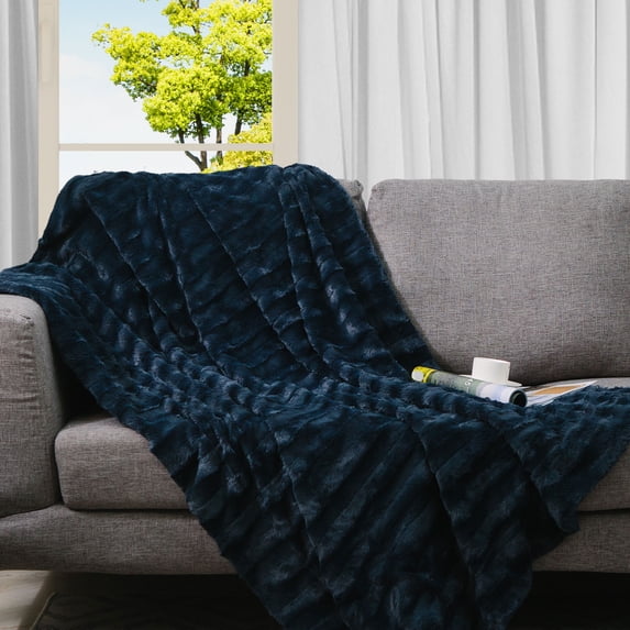 Cheer Collection Faux Fur Throw Blanket 108" x 88", Blue