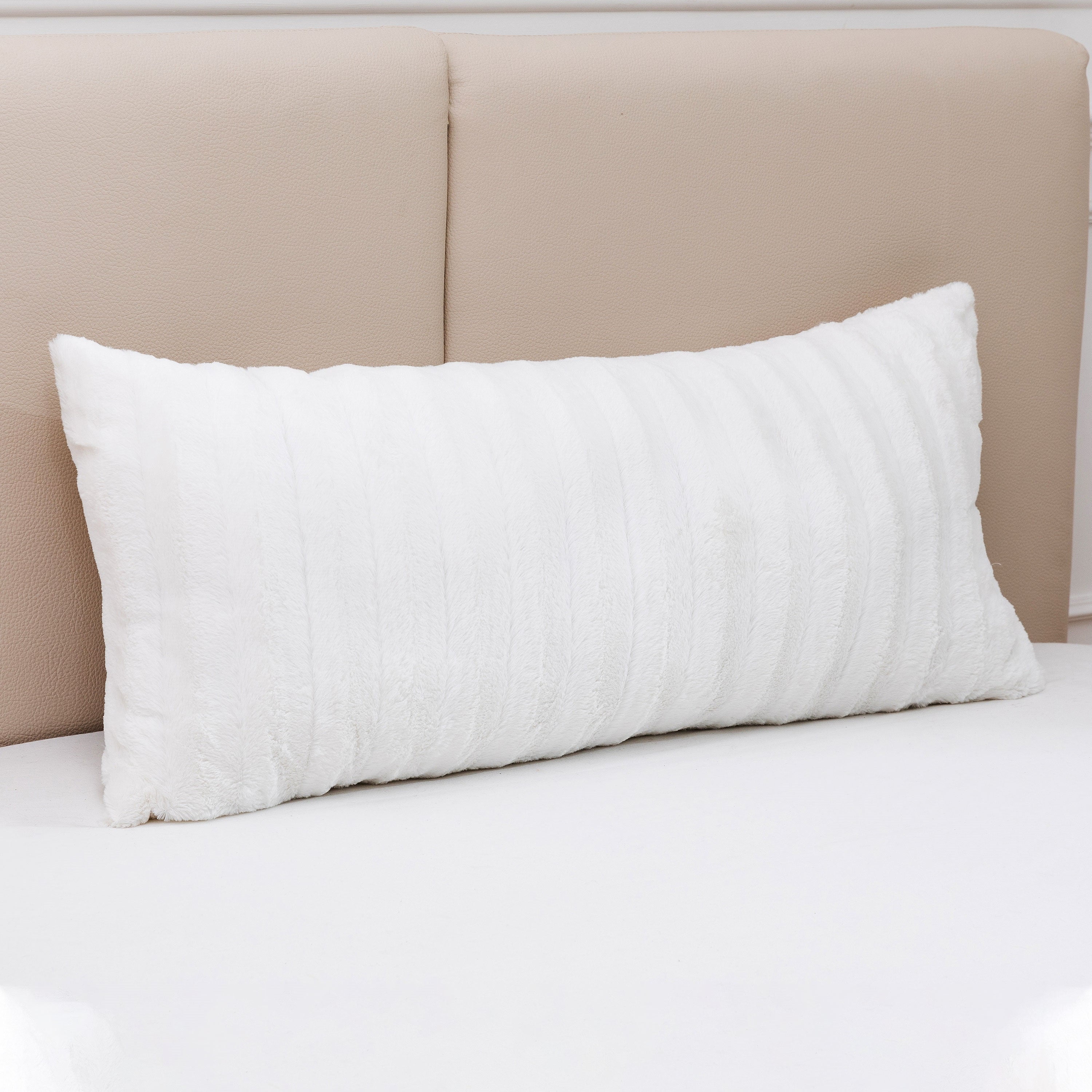 White Faux Fur Reversible Body Pillow 18" x 40"