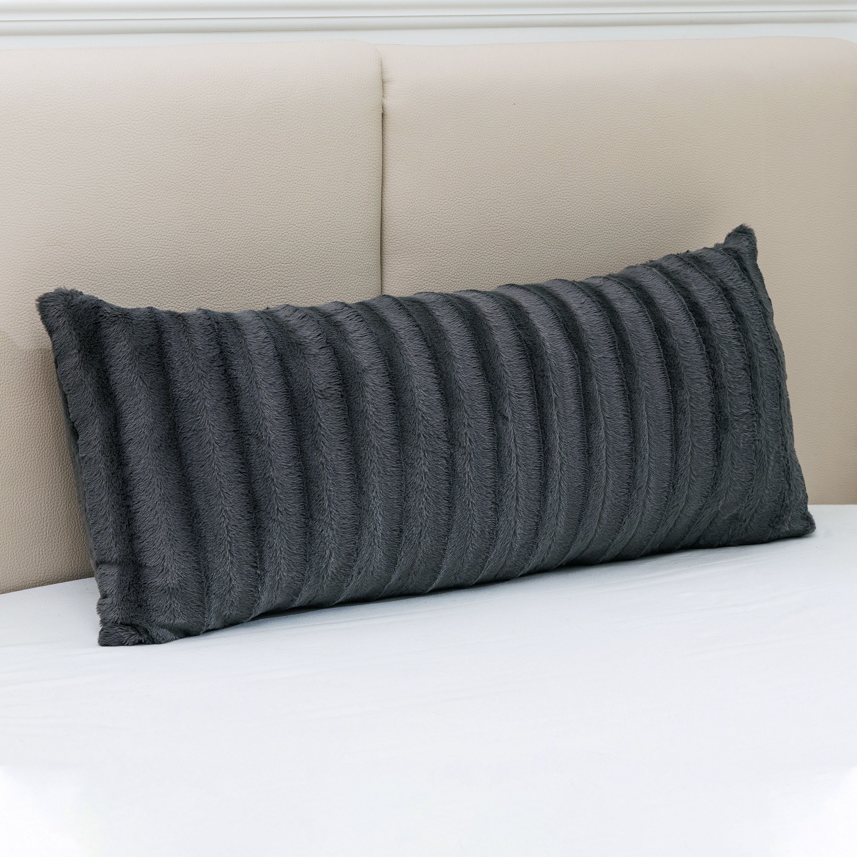 Gray Faux Fur Reversible Body Pillow 18" x 40"