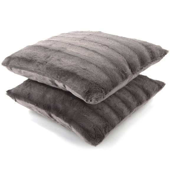Cheer Collection Faux Fur Throw Pillows 20" x 20", Set of 2 - Gray