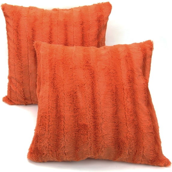 Cheer Collection Faux Fur Throw Pillows 20" x 20", Set of 2 - Rust