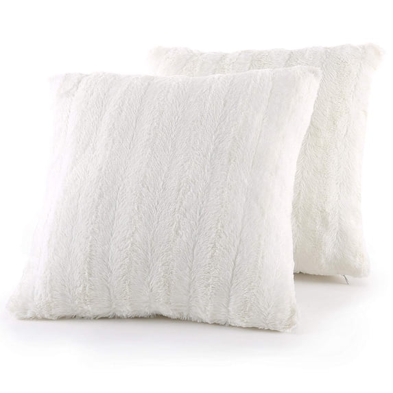Cheer Collection Faux Fur Throw Pillows 20" x 20", Set of 2 - White