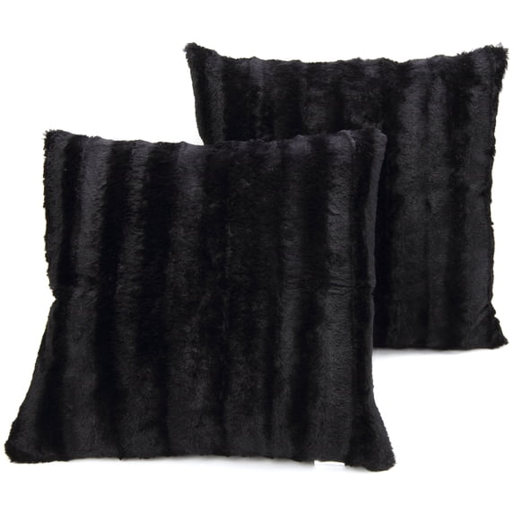 Cheer Collection Faux Fur Throw Pillows 22" x 22", Set of 2 - Black