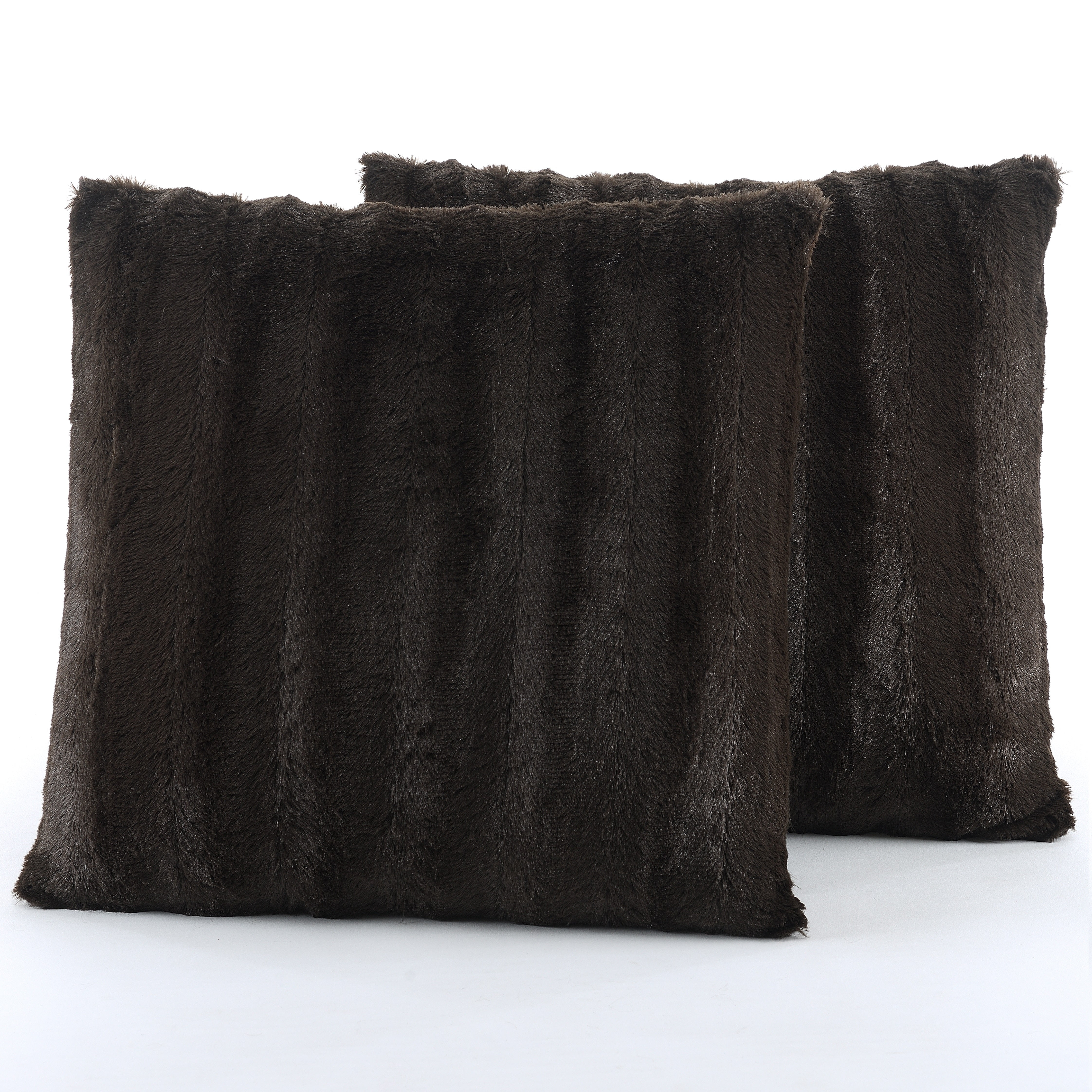 Chocolate Faux Fur Square Throw Pillows Set