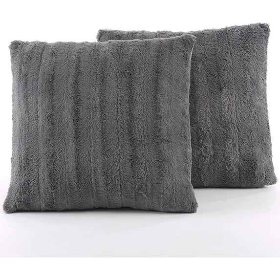 Cheer Collection Faux Fur Throw Pillows 22" x 22", Set of 2 - Gray