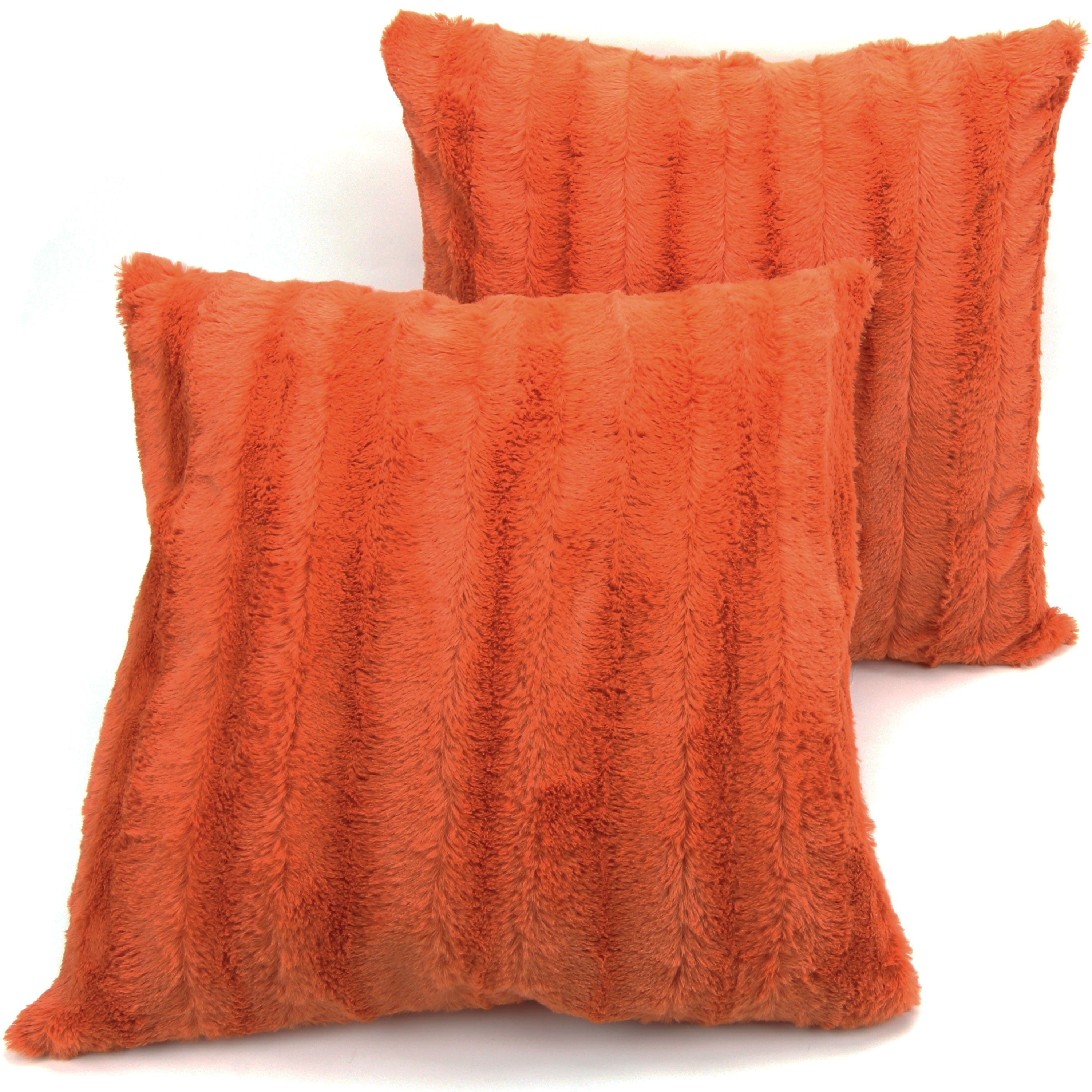 Rust Faux Fur and Micro Plush Throw Pillow Set