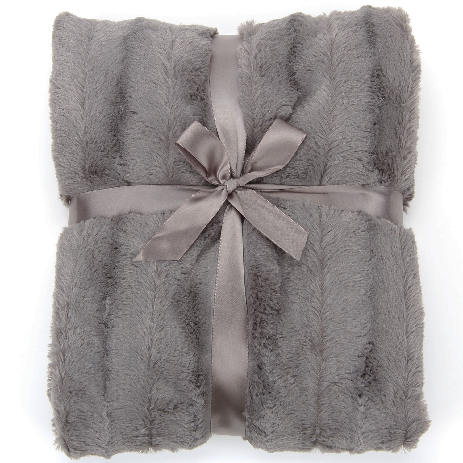 Gray Reversible Faux Fur and Microplush Throw Blanket