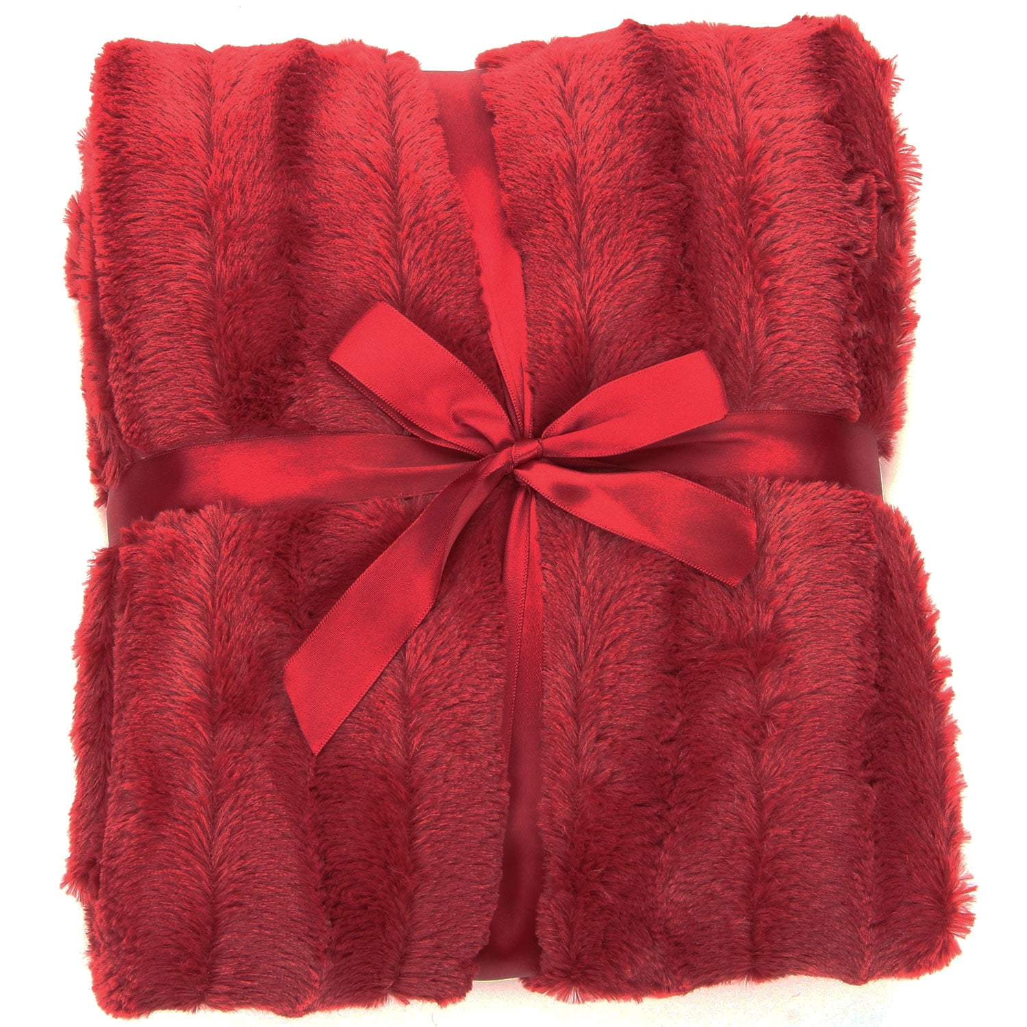 Maroon Reversible Faux Fur and Microplush Throw Blanket