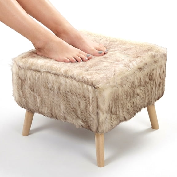 Cheer Collection FauxFur Large Wood Leg Stool