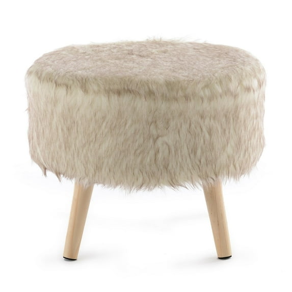 Cheer Collection FauxFur Large Wood Leg Stool