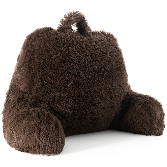 Cheer Collection Fluffy Reading Pillow - Long Shaggy Hair TV and Gaming Pillow with Armrest