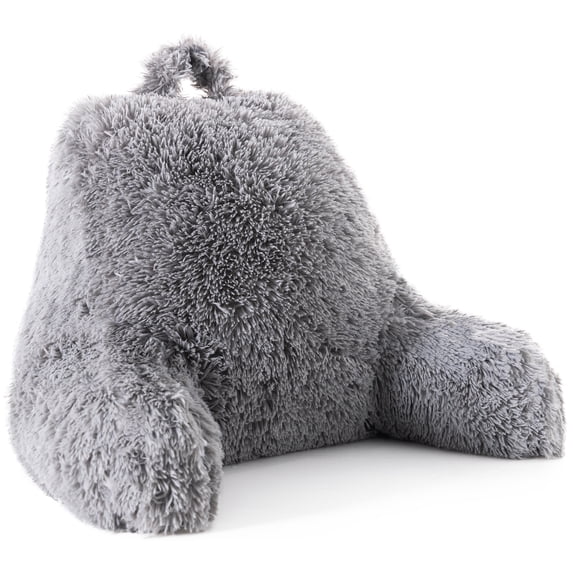 Cheer Collection Fluffy Reading Pillow - Long Shaggy Hair TV and Gaming Pillow with Armrest