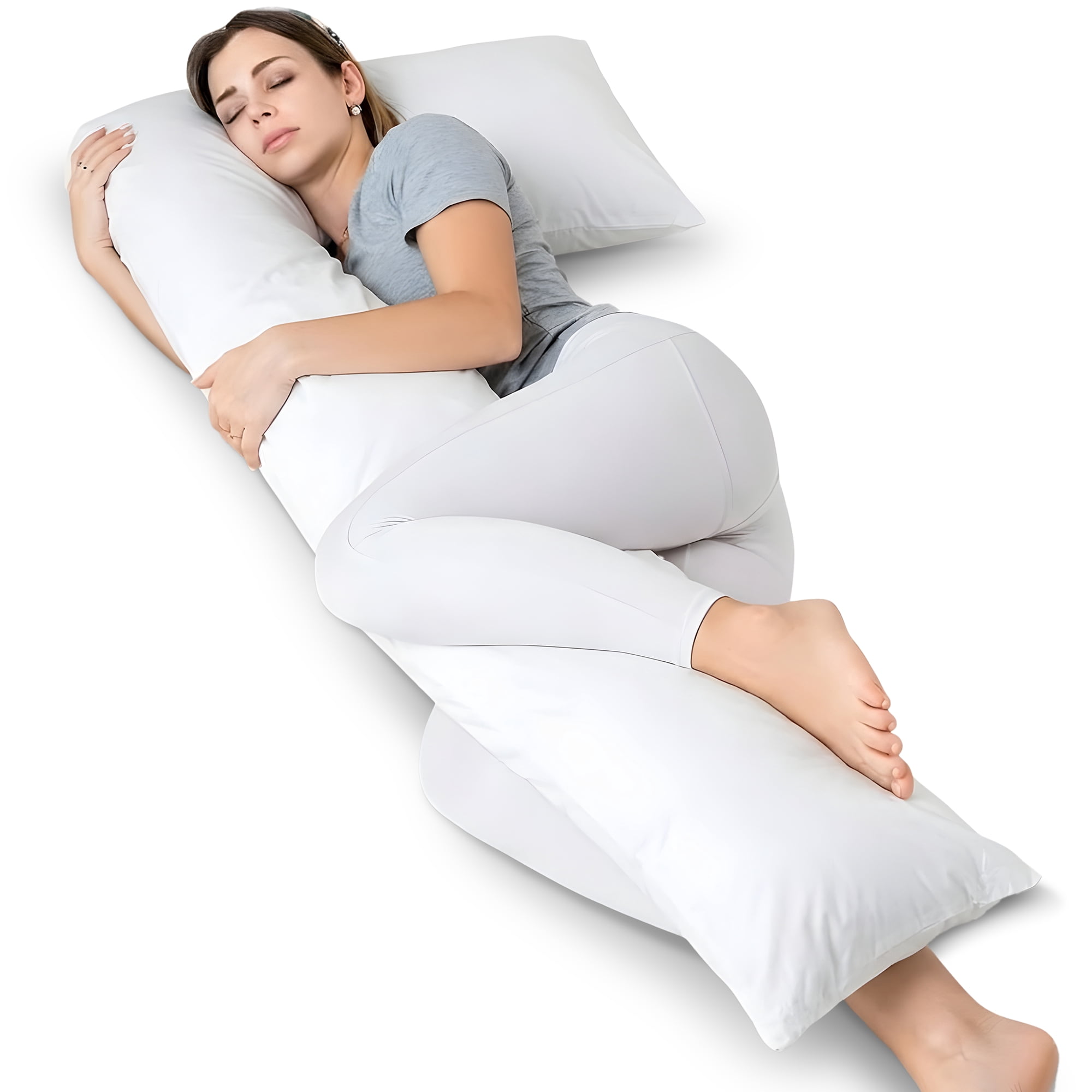 Cheer Collection L Shaped Body Pillow with Removable Zippered Cover for Full Body Support