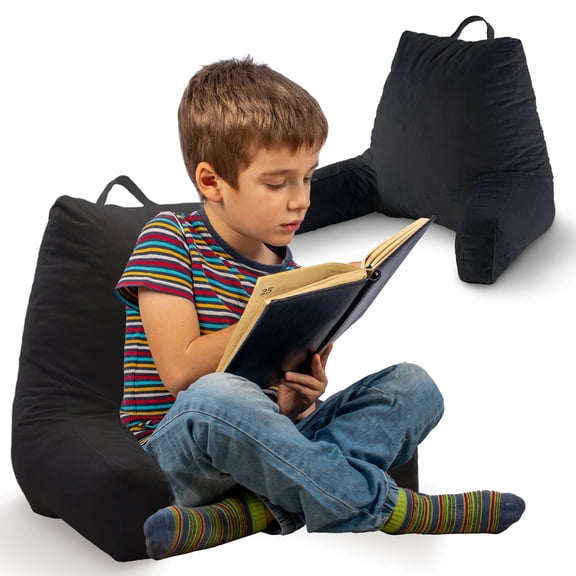 Cheer Collection Kids Size Reading Pillow with Arms - Black