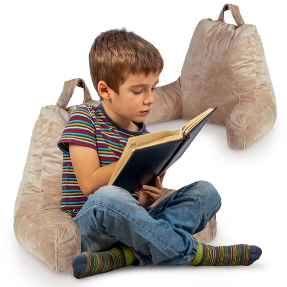 Cheer Collection Kids Size Reading and Gaming Pillow with Armrest - Plush Fiber Filled Backrest Pillow