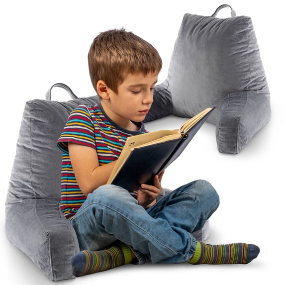 Cheer Collection Kids Size Reading and Gaming Pillow with Armrest - Plush Fiber Filled Backrest Pillow