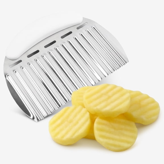 Cheer Collection Heavy Duty Stainless Steel Crinkle Cutter French Fry Cutter, White
