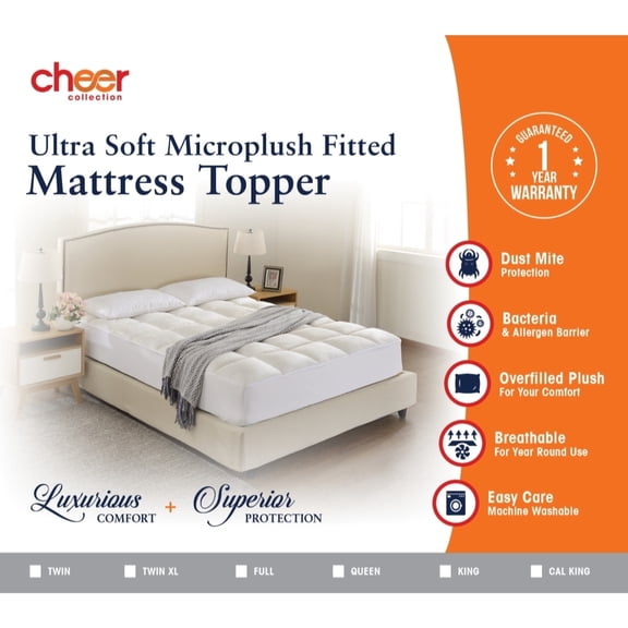 Cheer Collection Microplush Alternative Down Mattress Topper with Fitted Skirt (Twin)
