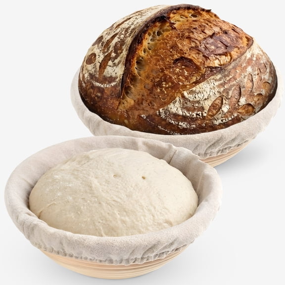 Cheer Collection Round Sourdough Proofing Baskets with Liners, 9 Inch, 2-Pack