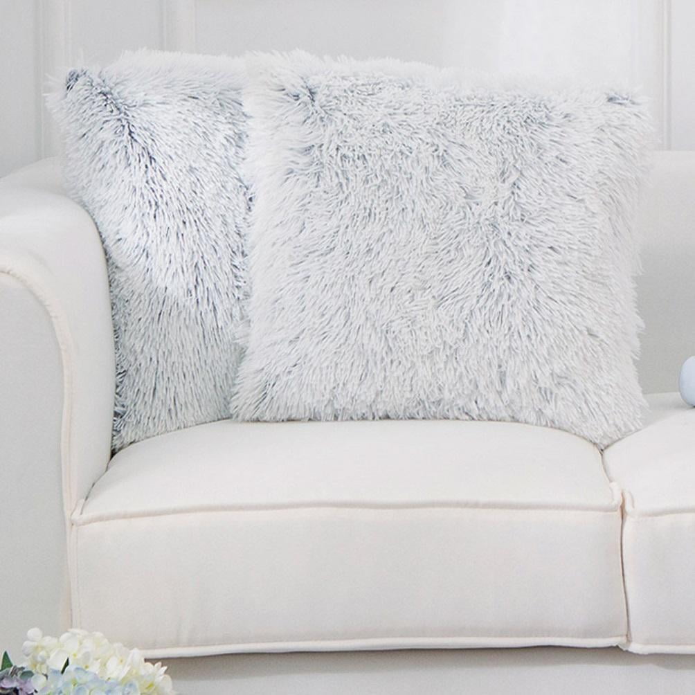 Gray Faux Fur 18" Square Throw Pillow Set