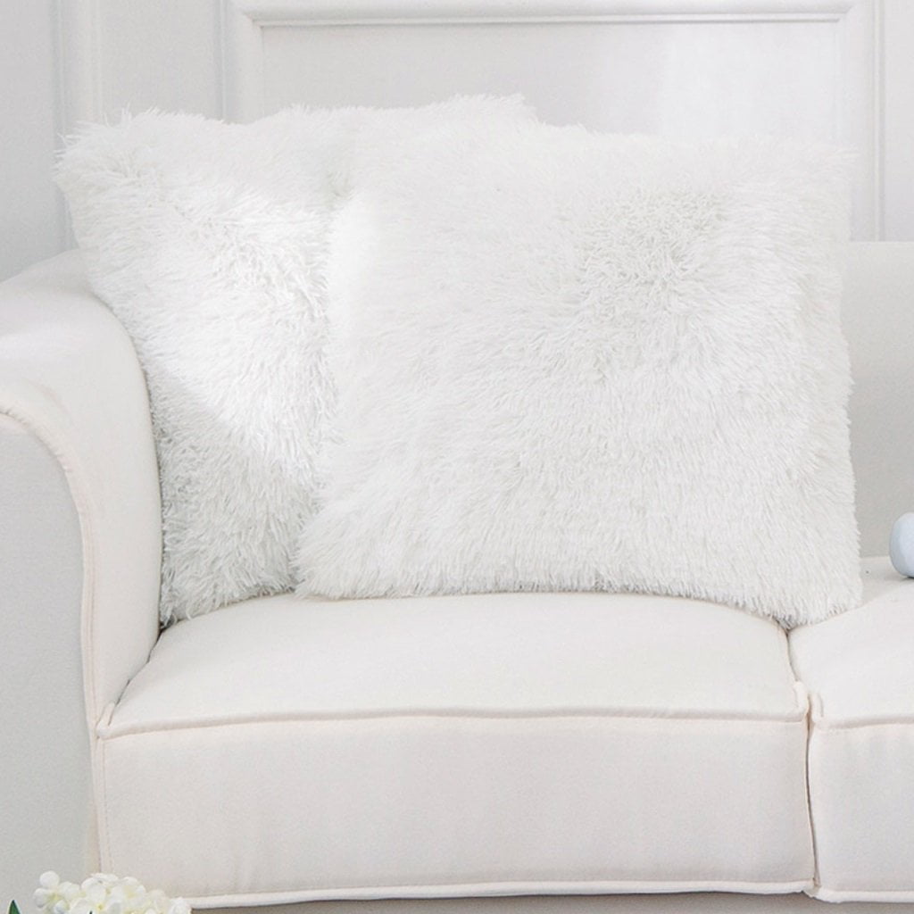 White Faux Fur 18" x 18" Shaggy Throw Pillow Set