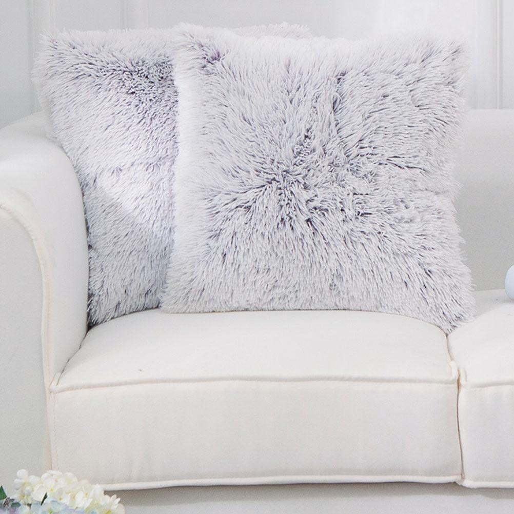 Purple Faux Fur 18" Square Shaggy Throw Pillow Set