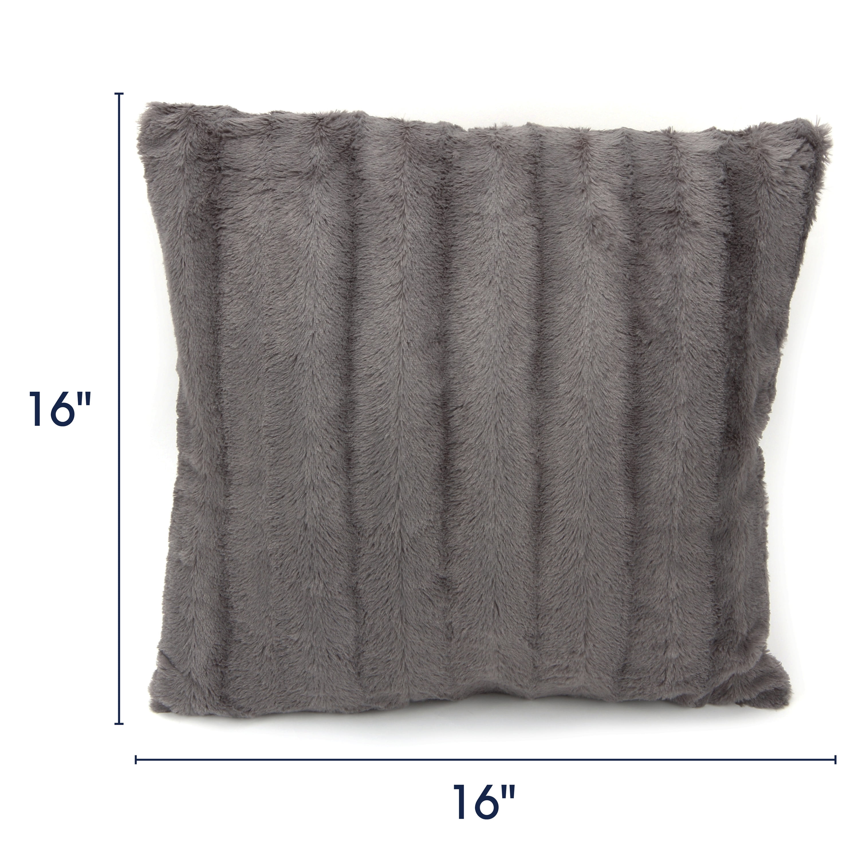 Luxurious Gray Faux Fur Throw Pillow Set - 16" x 16"