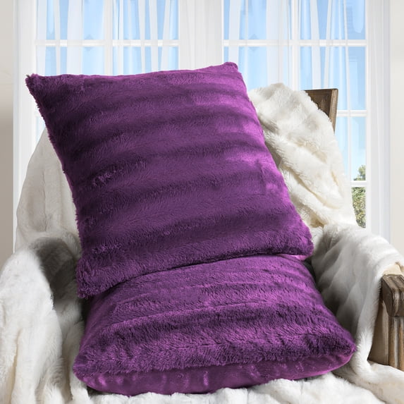 Cheer Collection Set of 2 Faux Fur Throw Pillows 16" x 16" - Purple