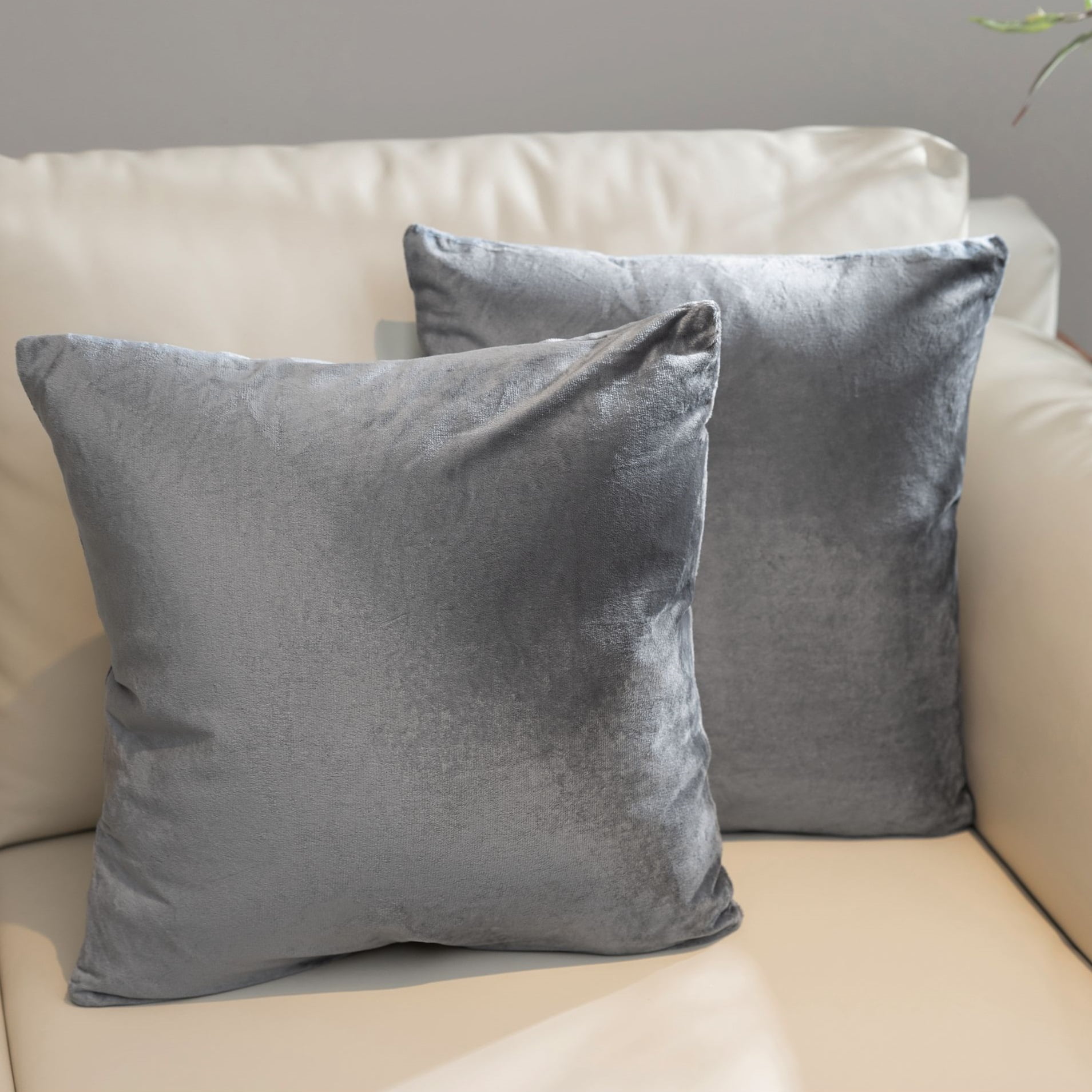 Gray Velour Decorative Throw Pillows Set of 2