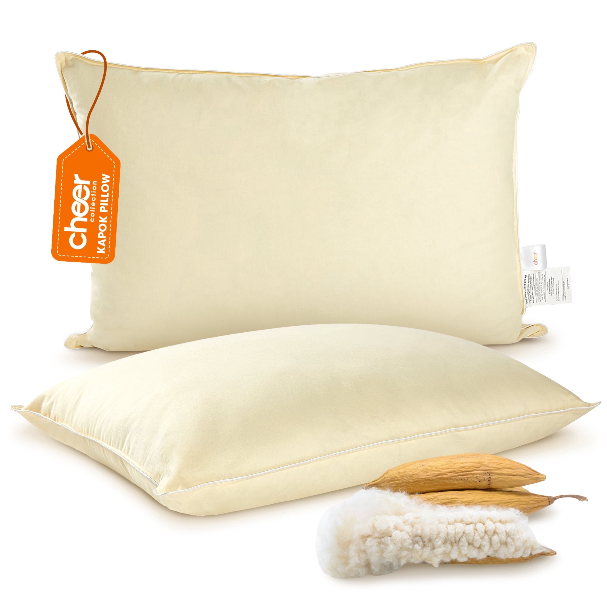 Cheer Collection Set of 2 Organic Kapok Bed Pillows with Breathable ...