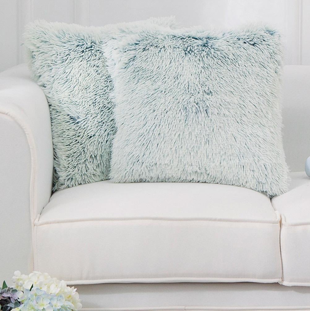 Blue Ombre Faux Fur 18" Square Throw Pillows Set of 2