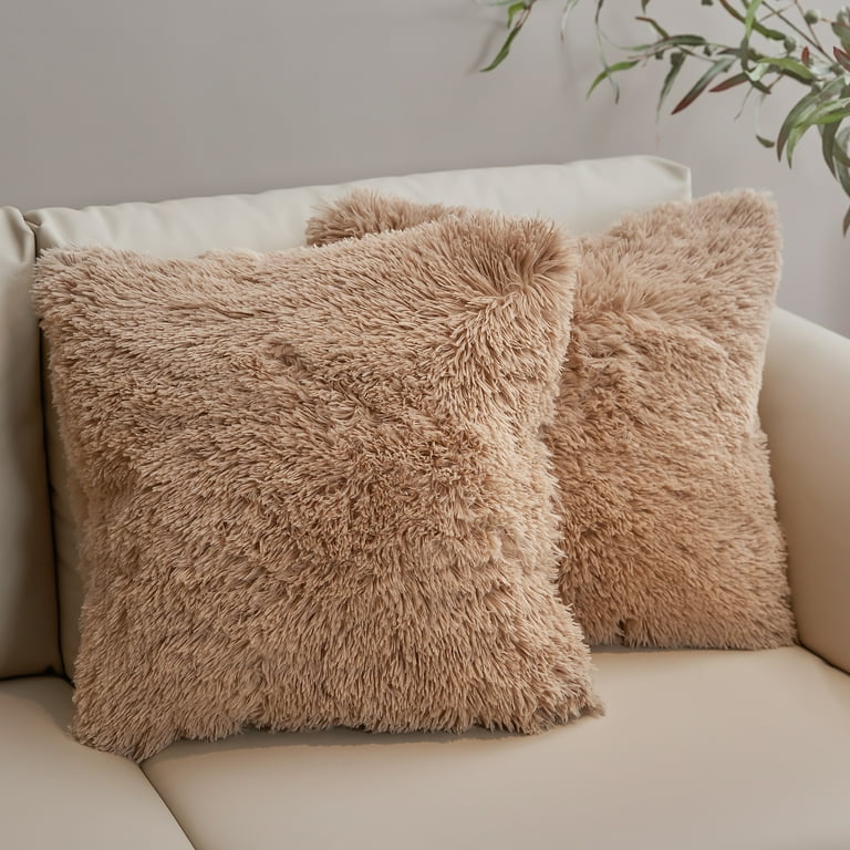 Cream Super Shaggy Throw Pillow
