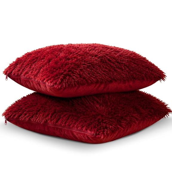 Cheer Collection Set of 2 Shaggy Long Hair Throw Pillows | Super Soft and Plush Faux Fur Accent Pillows - 18 x 18 inches