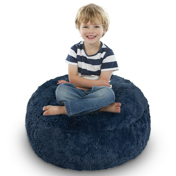 Cheer Collection Shaggy Bean Bag and Stuffed Animal Storage Case, Navy Blue