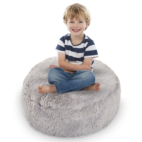 Cheer Collection Shaggy Bean Bag and Stuffed Animal Storage Case, Silver Gray