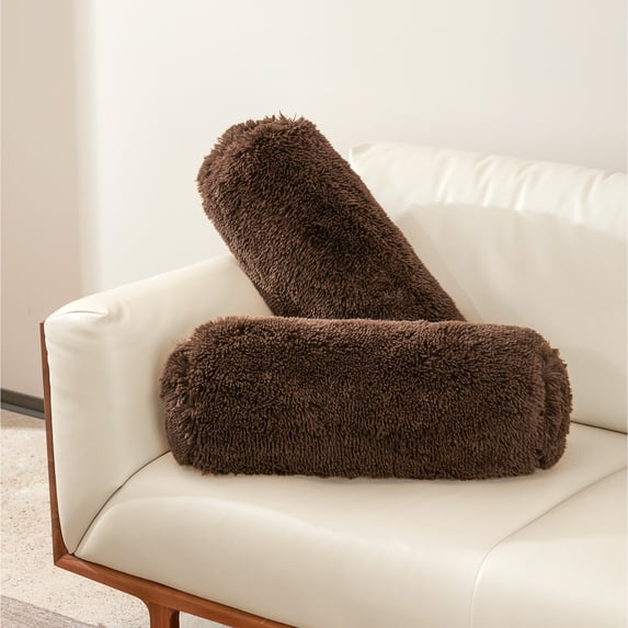 Cheer Collection Shaggy Long Hair Bolster Pillow, Chocolate