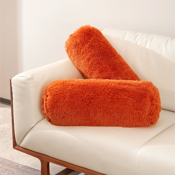 Cheer Collection Shaggy Long Hair Bolster Pillow, Rust
