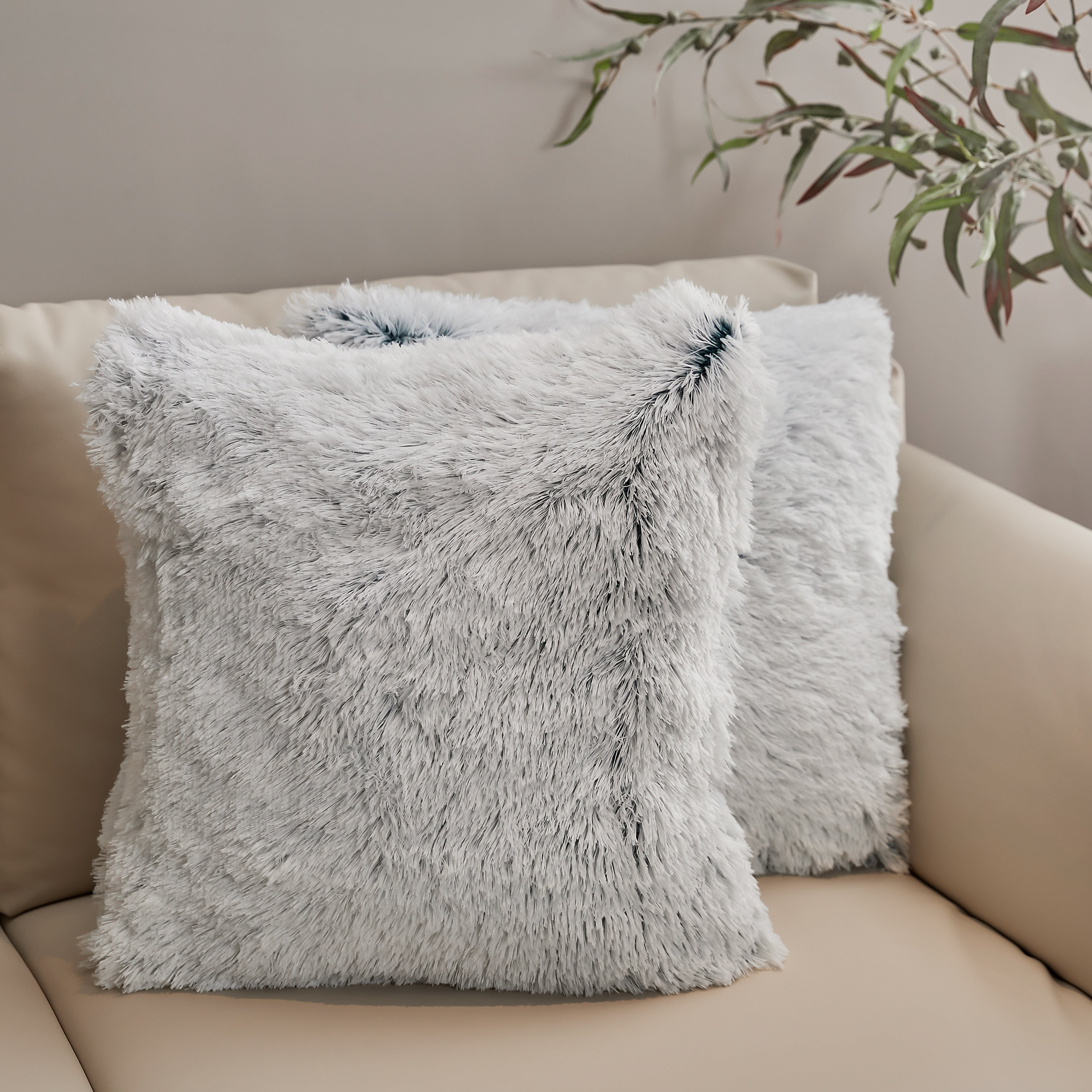 Blue Ombre Faux Fur 20" x 20" Throw Pillow Set